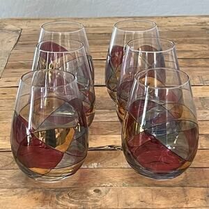 Cornet Barcelona Sagrada Stemless Wine Glasses 5.5" Set of 6 Hand-Painted